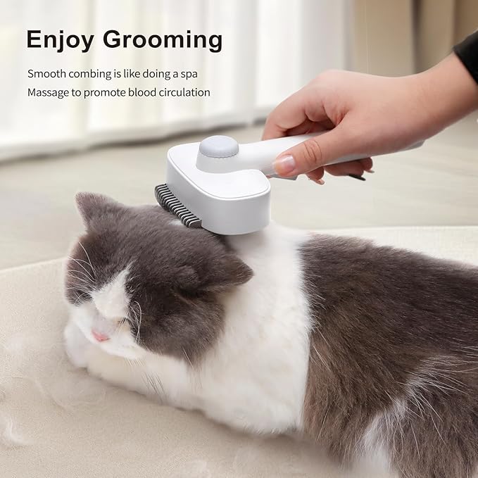 Self Cleaning Slicker Brush for Dogs Cats, Deshedding Dematting Grooming Tool for Long Haired Pets, Removes Matted Fur & Tangles, White