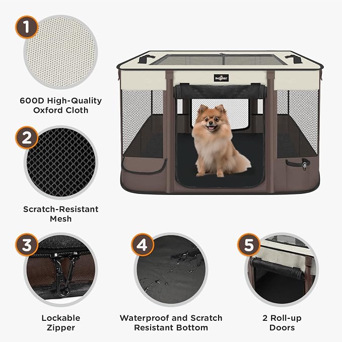 Paw Ballet Foldable Pet Kitten Playpen, Upgrade Waterproof Portable Cat Dog Playpen Kennel Tent for Small Dog Cat, Retractable Shade Cover, Indoor Outdoor Use for Small Pet.