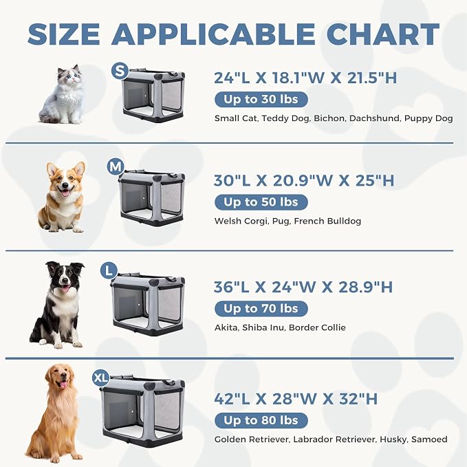 DUMOS Soft Dog Crate 42 Inch, X-Large Foldable Outdoor Cat Carrier | Foldable Portable Design, Indoor Outdoor Travel Kennel, Storage Bag, Washable Pad, Grey