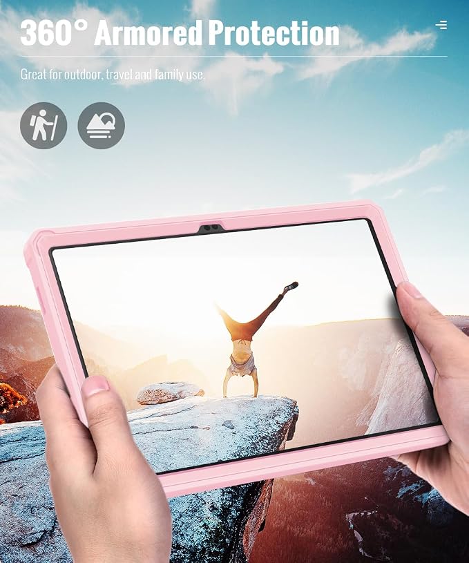 MoKo Shockproof Case Fit Samsung Galaxy Tab A11+ Plus/ A9+ 11 Inch | Full Body Rugged Stand Back Cover with Built-in Screen Protector for Galaxy Tab A11+/ A9+ Tablet, Light Pink