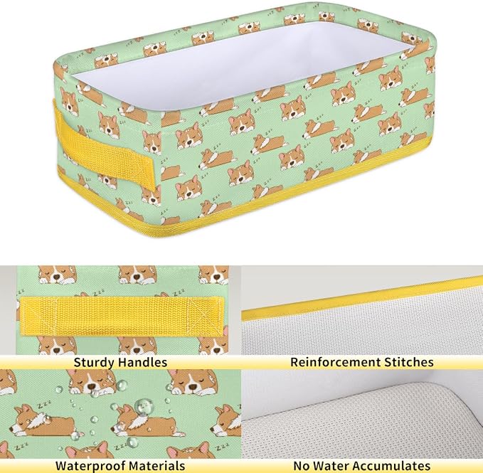 Puppy Sleeping Cute Bathroom Storage Basket, Foldable with Handle Open Countertop Paper Towel Decorative Box, Toilet Tank Top Shelf Baskets for Home Closet Bedroom Living Room Office