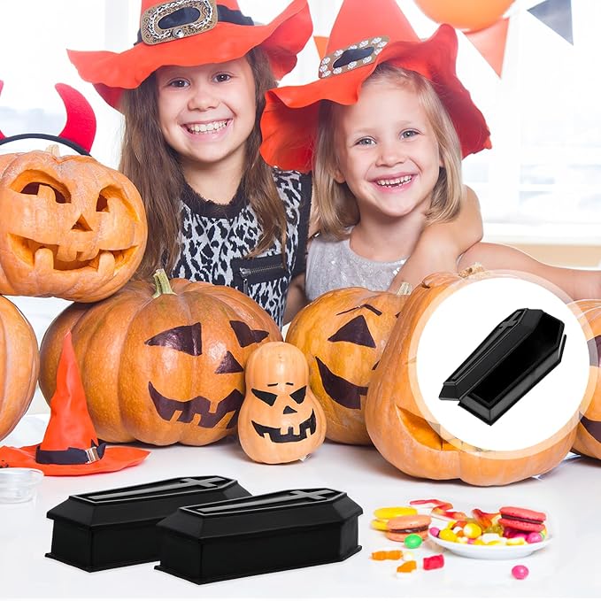 Healifty Mini Coffin Box Pet Casket Box with Lid for Halloween Decor | Black Small Plastic Casket Model for Trinkets, Candy, Dollhouse Scenes, Spooky Tables, Haunted Houses and Party Favors