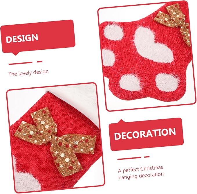 Xmas Themed Dog Paw Stocking Pendant Creative Knit Sock Hanging Ornament for Christmas Tree Fireplace Decoration Candy Storage Holiday for Pets