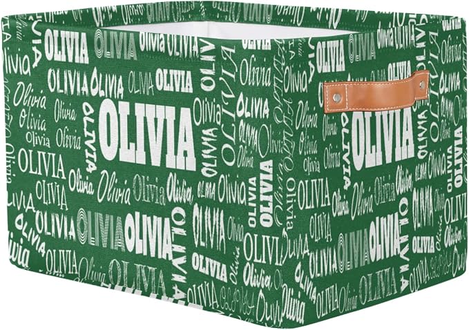 Custom Name Storage Basket for Bedroom, Bathroom, Deep Green Color | Organizing Boys Girls Pets Toys Closet Shelf Clothes Books