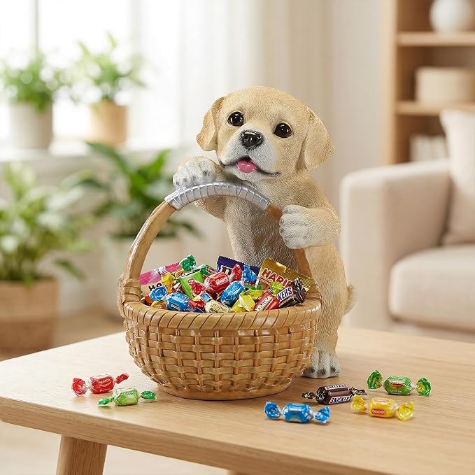 Unique Golden Retriever Gifts, Resin Puppy Statue Storage Basket for Desk, Decorative Key Bowl for Entryway Table, Candy Dish & Funny Decor