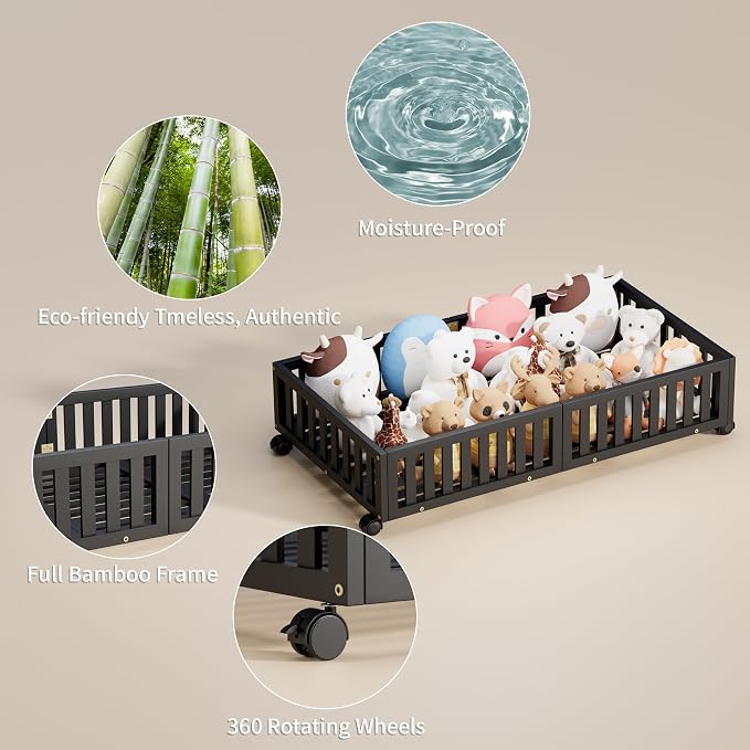 Under Bed Storage with Wheels, 2 Pcs Bamboo Drawers for Clothes and Toy | 360° wheels glide smoothly, Sturdy bamboo frames hold clothes, shoes, bedding and toys. Easy pullout access keeps rooms tidy