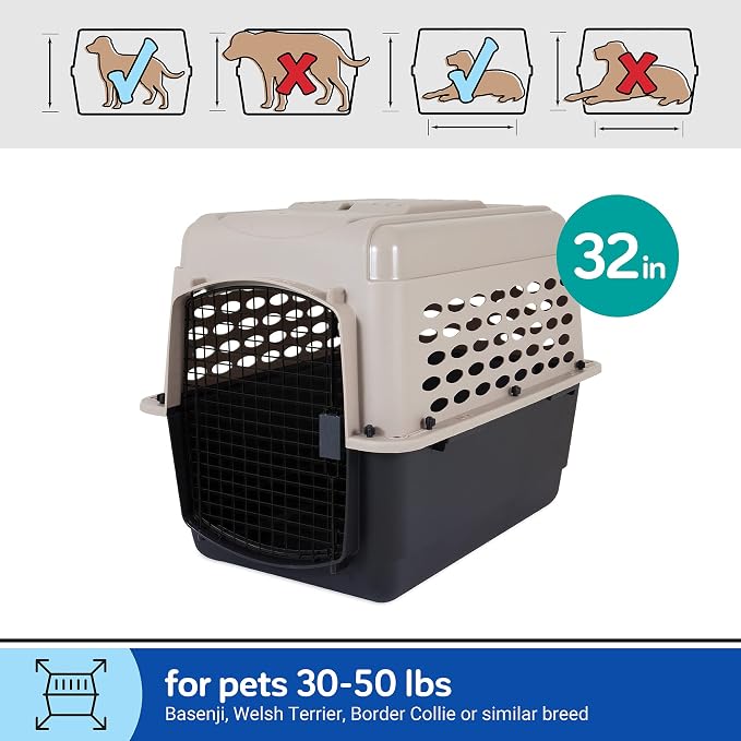 Petmate Vari Dog Kennel, 32in, Taupe and Black | Airline Friendly and Made of Durable Plastic, This Pet Crate Works Great for Home and Travel