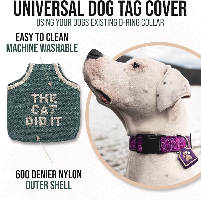 Woofhoof Dog Tag Cover (GreenThe Cat Did It)