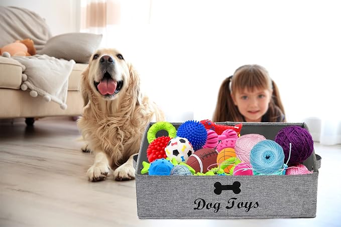 Geyecete Foldable Fabric Trapezoid Organizer Box - Collapsible Basket for Dog Toys (Gray)