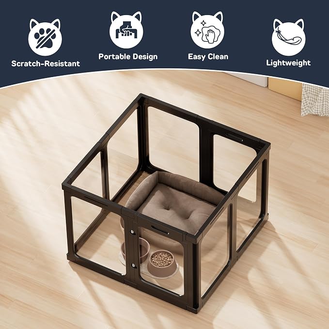 Jalove 24" H Acrylic Dog Playpen Indoor,Relieves Pet Anxiety | Ideal for Small Dogs, 8 PCS Plastic Puppy Playpen with Door, Clear PlayPen for Dog Rabbit, Easy Assemble Pen, Black