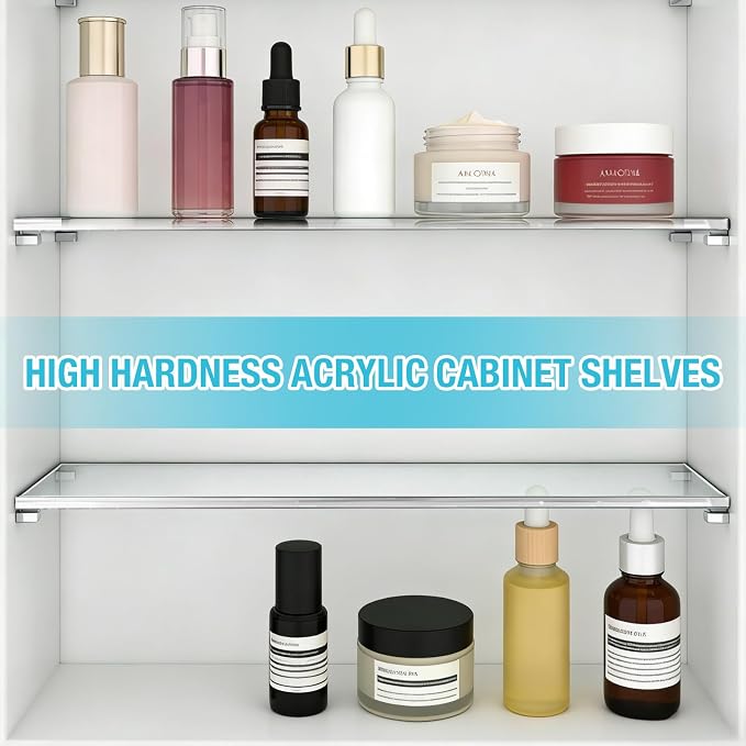 4 Pcs Medicine Cabinet Shelves Replacement, Acrylic | 13.5 Inch Acrylic Replacement Organizer for Bathroom Living Room Wall Mounted Shelves for Kitchen Cabinet (Clear)