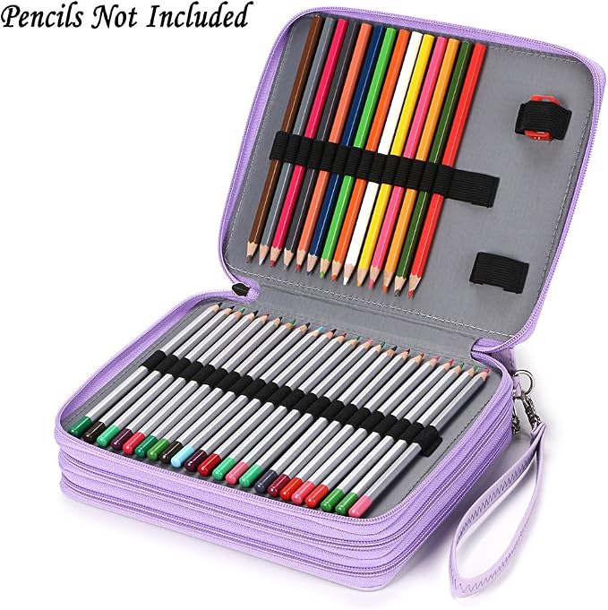 BTSKY Deluxe PU Leather Pencil Case For Colored Pencils - 120 Slot, Purple | Pencil Holder with Handle Strap Handy Colored Pencil Box Large for Artists, Adults Coloring, Sketching, Drawing