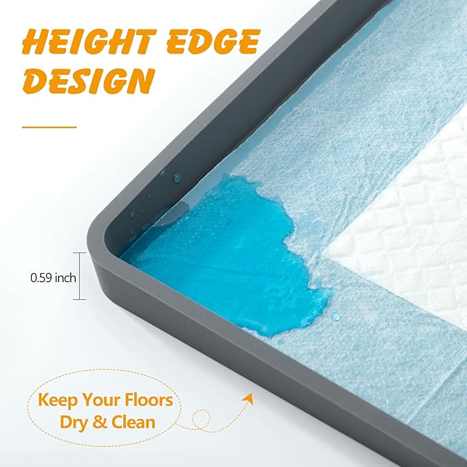 Silicone Dog Pee Pad Holder for 24 x 24 in Pads, Leak-Proof Tray | Raised edges, waterproof silicone, rolls for storage, fits disposable or reusable pads