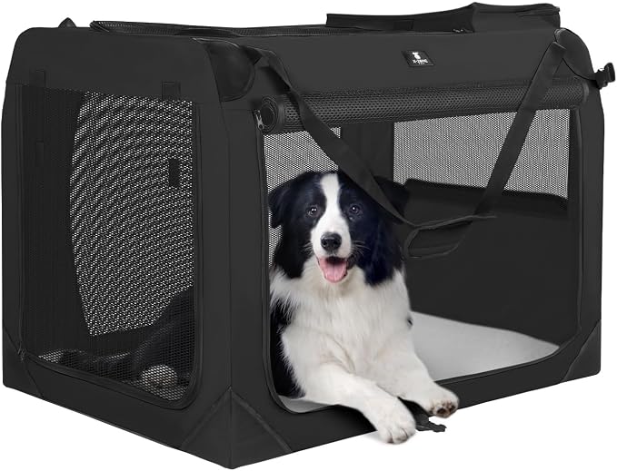 X-ZONE PET Dog Crate 3-Door Kennel, Collapsible Portable Soft Sided Pet Carriers for Indoor & Outdoor, Multiple (32-Inch, Carbon Black)