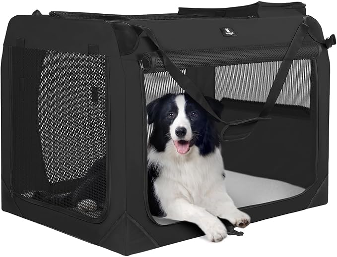 X-ZONE PET Dog Crate 3-Door Kennel, Collapsible Portable Soft Sided Pet Carriers for Indoor & Outdoor, Multiple (24-Inch, Carbon Black)