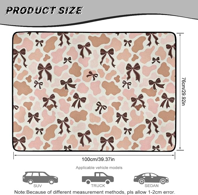 Howilath All Weather Pink Cow Print Bow Car Trunk Liner Cargo Liner Premium Polyester Non-Slip Trunk Mat for SUV Sedan Vehicle Interior Accessories