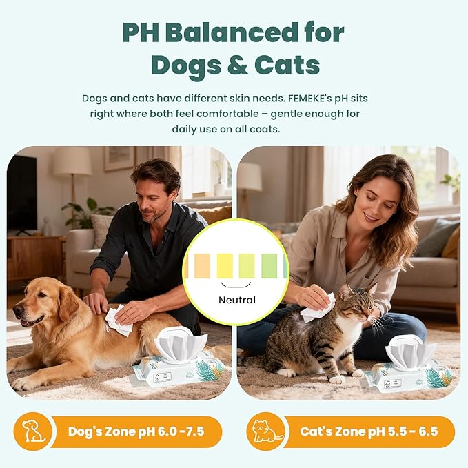 200 Count Dog Wipes & Cat Wipes (4x50 Packs) | Hypoallergenic, pH Balanced for Paws, Body, Face & Grooming |All-Natural Plant Fiber Wipes with Aloe, Coconut Oil & Vitamin E |Pearl Texture