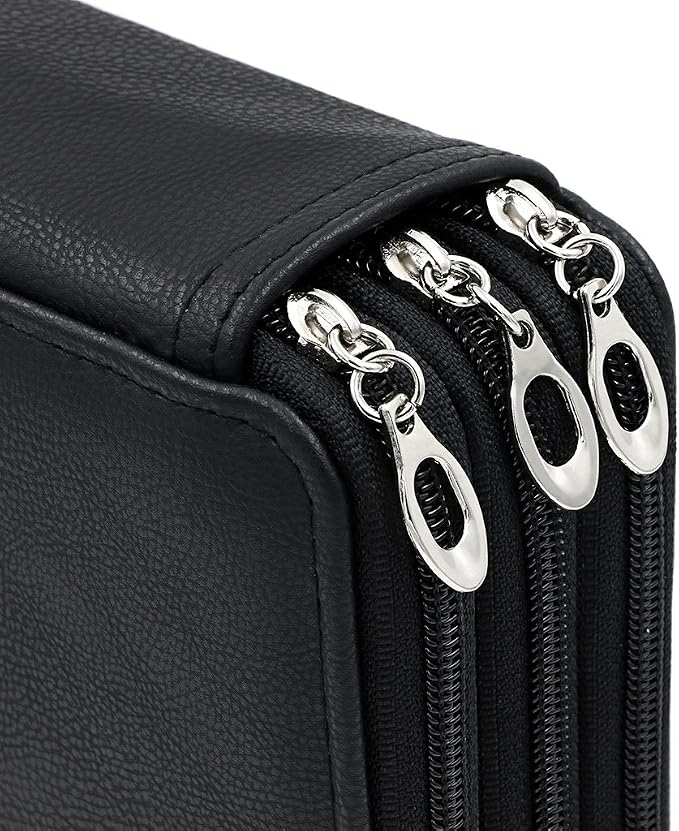 BTSKY Deluxe PU Leather Pencil Case For Colored Pencils - 120 Slot Pencil Holder with Handle Strap Handy Colored Pencil Box Large(Black) | Pencil Holder with Handle Strap Handy Colored Pencil Box Large for Artists, Adults Coloring, Sketching, Drawing