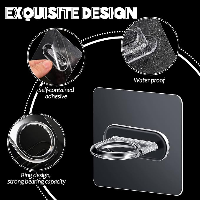 14 Pcs Adhesive Spray Bottle Holder Hooks, Clear Acrylic No Drill Wall Mount Hanger for Shower Curtain Rod Kitchen Bathroom Cleaning Bottle Storage Organizer