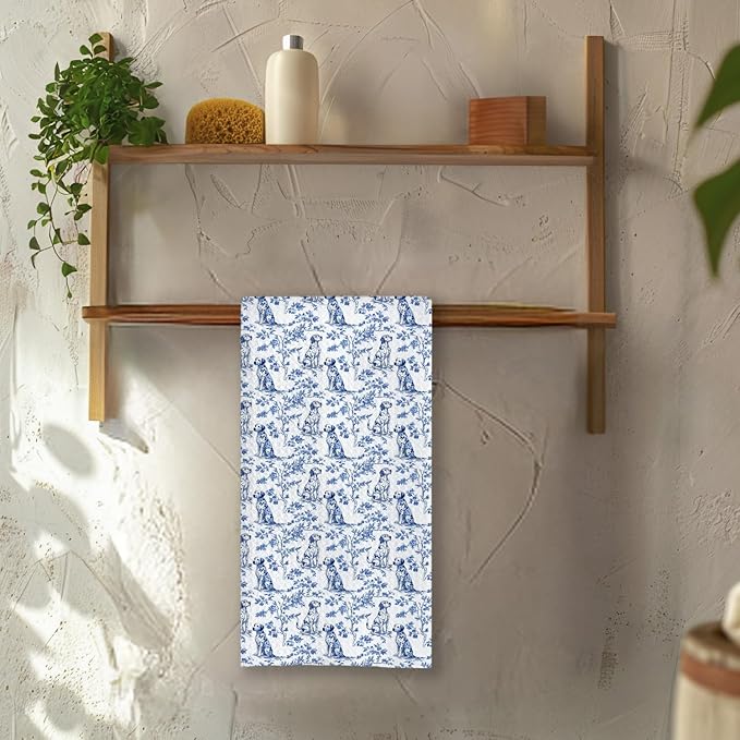 Chicimln Chinoiserie German Shorthaired Pointer Kitchen Towels, German Shorthaired Pointer Gifts Decorative Hand Towels for Bathroom, Blue White Dog Dish Tea Towel Drying Cloth for Kitchen, 16x24 Inch