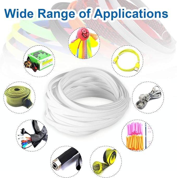 Heyiarbeit 10m/32.8ft PET Expandable Braid Cable Sleeving Flexible Wire Mesh Sleeve White 6mm