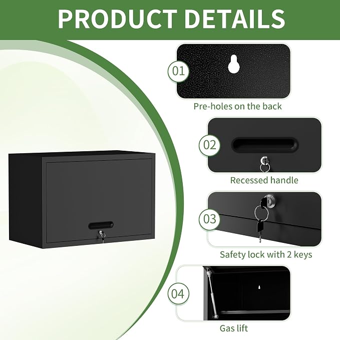 Metal Wall Cabinet with 1 Up-flip Door and 1 Adjustable Shelf | Black Heavy Duty Garage Wall Mounted Storage Cabinets,Tool Cabinets for Garage,Kitchen,Warehouse,Office,Assembly Required