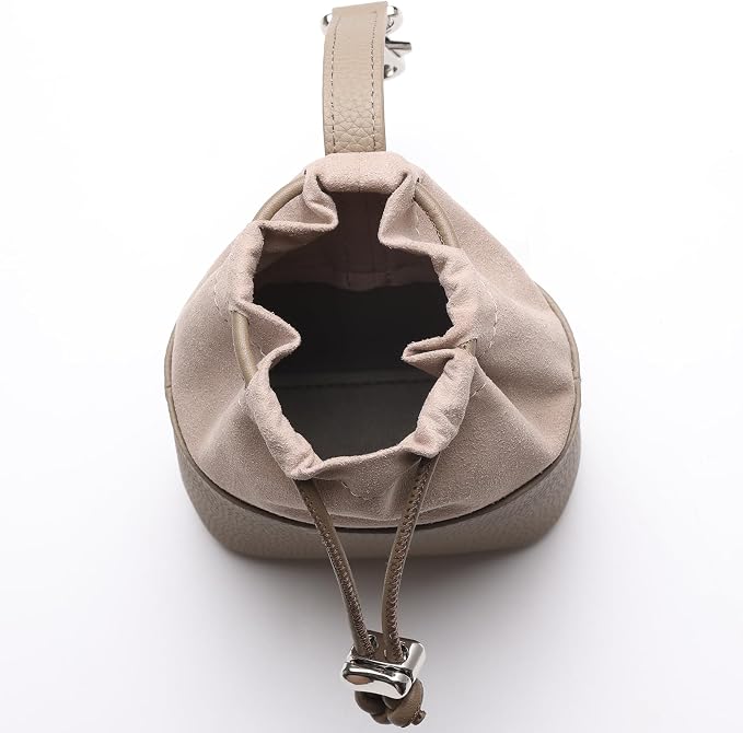 Dog Treat Pouch for Training - Wide Opening & Drawstring Closure, Hands-Free Waist Bag with Belt Clip/Carabiner, Portable Pet Snack Holder for Walking, Hiking (Beige)