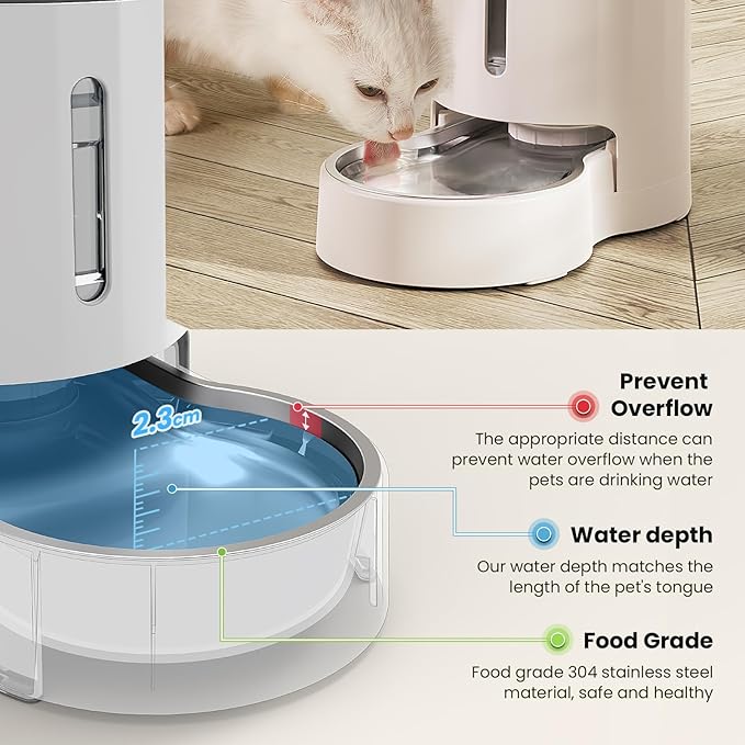 CZPET Dog Water Bowl Dispenser 4L, Wider Mouth & Upgraded Brush for Easy Cleaning Automatic Cat Gravity Refilling Waterer with Removable Stainless Steel Bowl, Large Drinking Area for Multi-Pet (White)