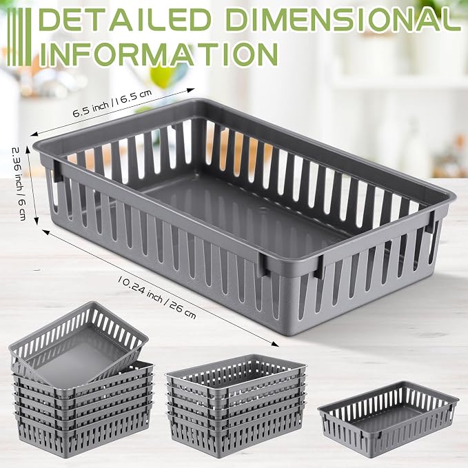 Wenqik Set of 12 Small Plastic Baskets for Organizing, Grey
