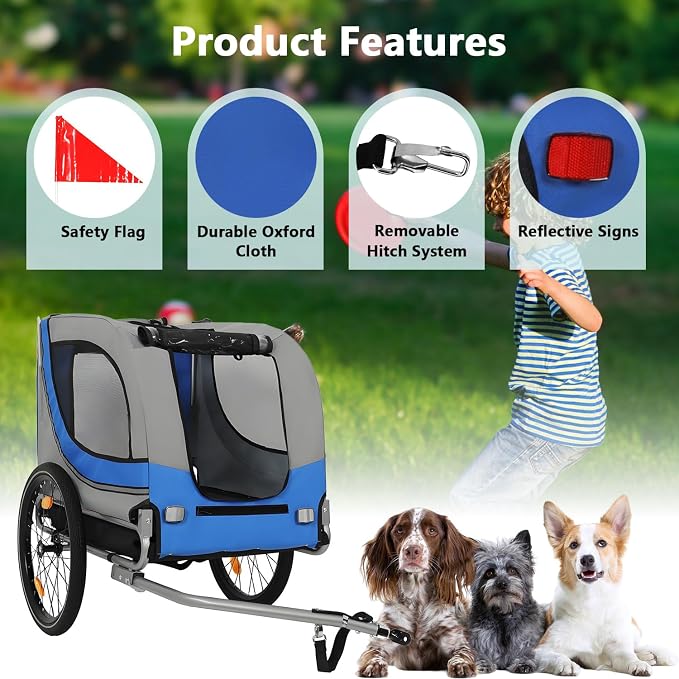 Large Dog Bike Trailer with 18.9" Wheels - 120LB Capacity Dog Trailer for Bike, Foldable Pet Bike Trailer for All-Terrain Cycling, Jogging & Camping