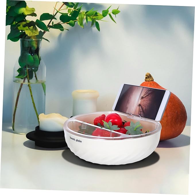 LABRIMP Double-layer Fruit Storage Bowl with Phone Stand Snack Organizer for Countertop for Dry Fruits and Pistachios Easy to Clean and Space-efficient Design