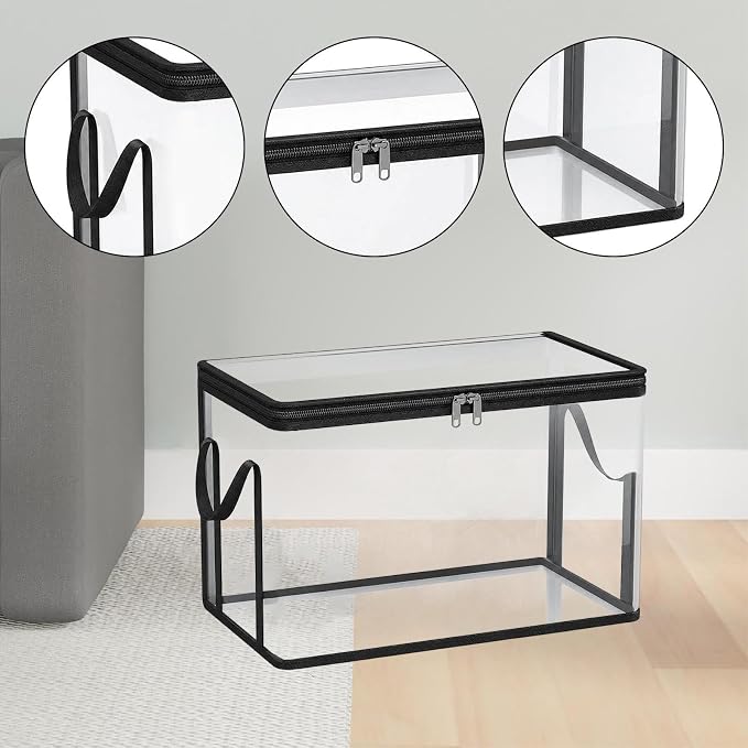 2PCS Clear Toy Storage Bags, Transparent Stuffed Animal Storage Bag, Reusable PVC Zipper Pouches, Doll Organizer/storages Container Bag With Handle, Waterproof Moving Bags For Plush Toys(Black)