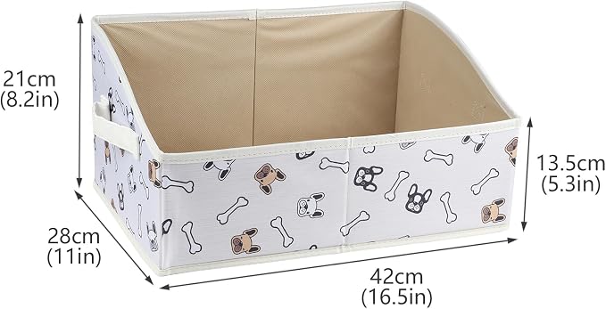 Geyecete Foldable Dog Toy Organizer Boxes - Cloth+Cardboard Trapezoid Storage Box with Handle, Basket for Toys (Beige Dog Head Print)