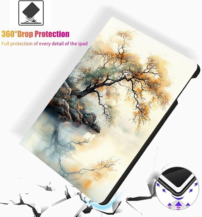 for Microsoft Surface Pro X/Pro X Plus-13 2019/2020/2021/2024 Tablet Case,Auto Wake/Sleep,Adjustable Stand Protective Cover - Watercolor Tree