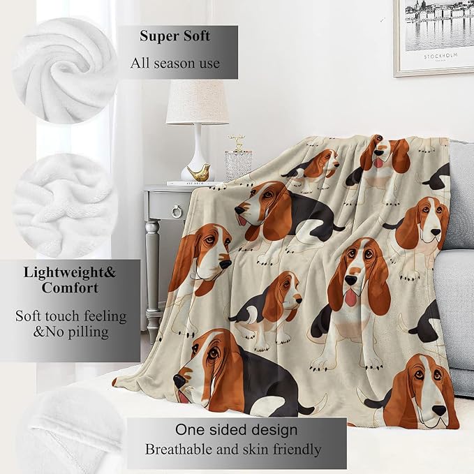 Basset Hound Blanket Cute Puppy Dog Throw Blankets,Gifts for Kids Adult Women Men,Lightweight Soft Fleece,Pet Lovers,Sofa Couch Bed Room Modern Decor 40x50in