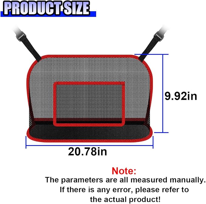 Car Net Pocket Handbag Holder, Large Capacity Automotive Organizer Mesh Pouch Between Front Seats, Auto Backseat Barrier for Pet Kid, Universal Vehicle Storage Bag for Women Men(Red)