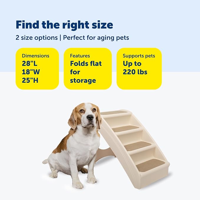PetSafe CozyUp Folding Dog Stairs - Pet Stairs for Indoor/Outdoor at Home or Travel - Dog Steps for High Beds, Sofa with Siderails, Non-Slip Pads - Durable, Support up to 200 lbs - Extra Large, Tan | Portable & Foldable 4-Step Stairs, Non-Skid Feet, Si...