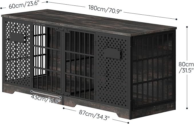 HOOBRO 71" Dog Crate Furniture for 2 Large Dogs, Heavy Duty Indoor Kennel with Removable Divider & Name Tags, TV Stand Cage Furniture for Medium & Large Dogs, Charcoal Gray & Black BC84GW03