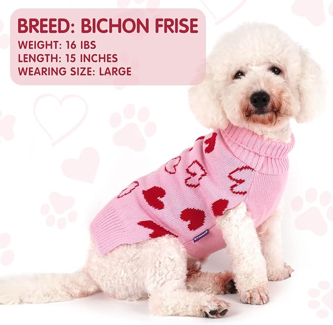 cyeollo Valentines Dog Sweater, Turtleneck Pullover Heart Print Outfit