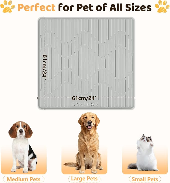 Silicone Dog Crate Mat 24" x 24" Extra Large Pet Bed Mat | Dog Cage Mat with Raised Edge, Washable, Non-Slip, Leakproof Kennel Mat for Protect Floors, Reusable Dog Playpen Mat