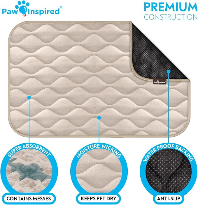 Paw Inspired Washable Padded Crate Mats for Dogs, Beige, 35x22 Inch | Fits 36-inch Kennels, Leakproof, Waterproof Bottom, Plush Dog Pad, Pet Bed
