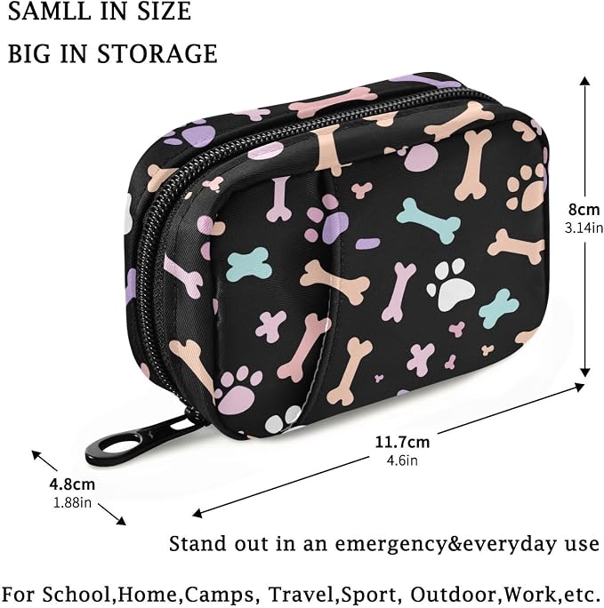 Fustylead Pastel-Colored Dog Paw Prints and Bones Pill Organizer and Storage Weekly with Zipper, Removable Pill Box Portable Medicine Organizer for Vitamin Fish Oil Supplement