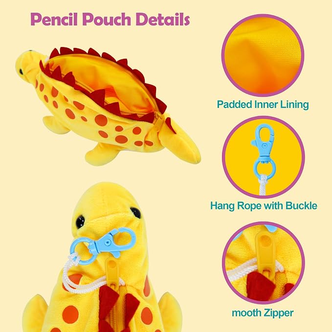 BB FUN HOUSE Pencil Case for Kids, 3D Plush Animal Dog Dinosaur Pencil Pouch Soft Stationery Storage Pen Bag for Girls and Boys School Supplies