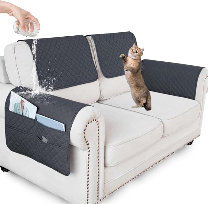 Large Polyester Armrest and Headrest Covers with 2 Pockets | Soft, smooth polyester resists daily wear nonslip silicone backing helps shield recliners and sofas from pet scratches