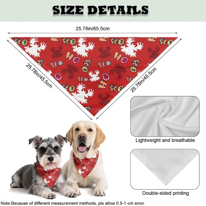 COEQINE Christmas Dog Bandanas Slip Over Collar with Red Bow Hair Tie for Women Dog Accessories Cute Xmas Deer Hohoho Red Pattern Pet and Owner Matching Outfits