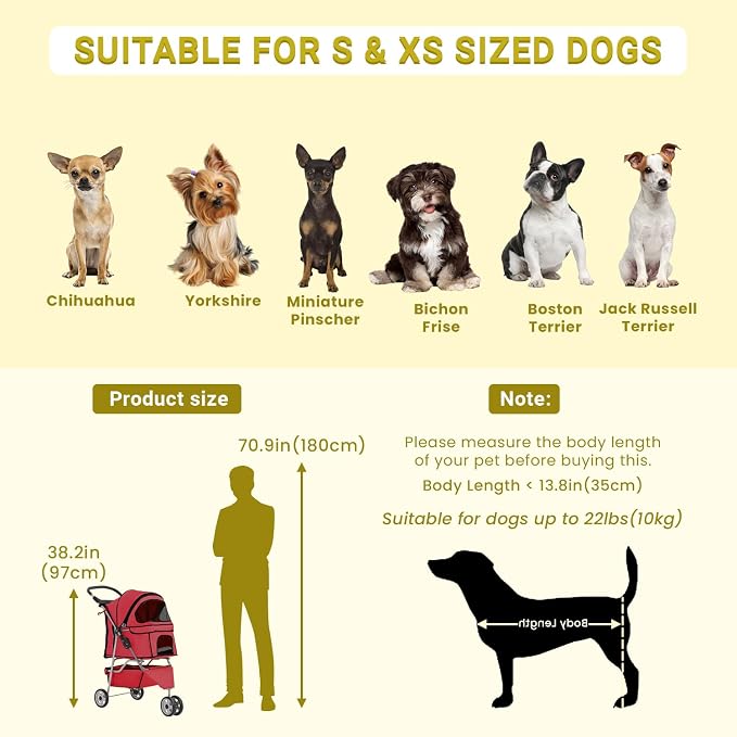 Stroller for Pet Stroller Dog Cat Jogger Stroller for Medium Small Dogs Cats Folding Lightweight Travel Stroller with Cup Holder，Red