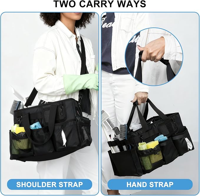 Large Cleaning Caddy Organizer, Adj Straps & Board Dividers | Heavy-duty Waterproof Nylon Fabric, Handle, Removable Divider, Tool Bags for Housekeepers, Car detailing