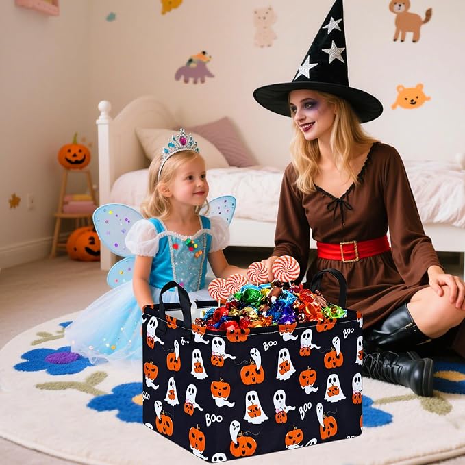 Pumpkin Pattern Storage Basket Gift Shelf Basket Storage Bin, Nursery Basket Organizer Box for With Handles for Room Deco