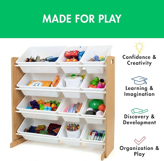 Humble Crew Kids Toy Organizer with 12 Bins, 4 Tier Storage for Playroom