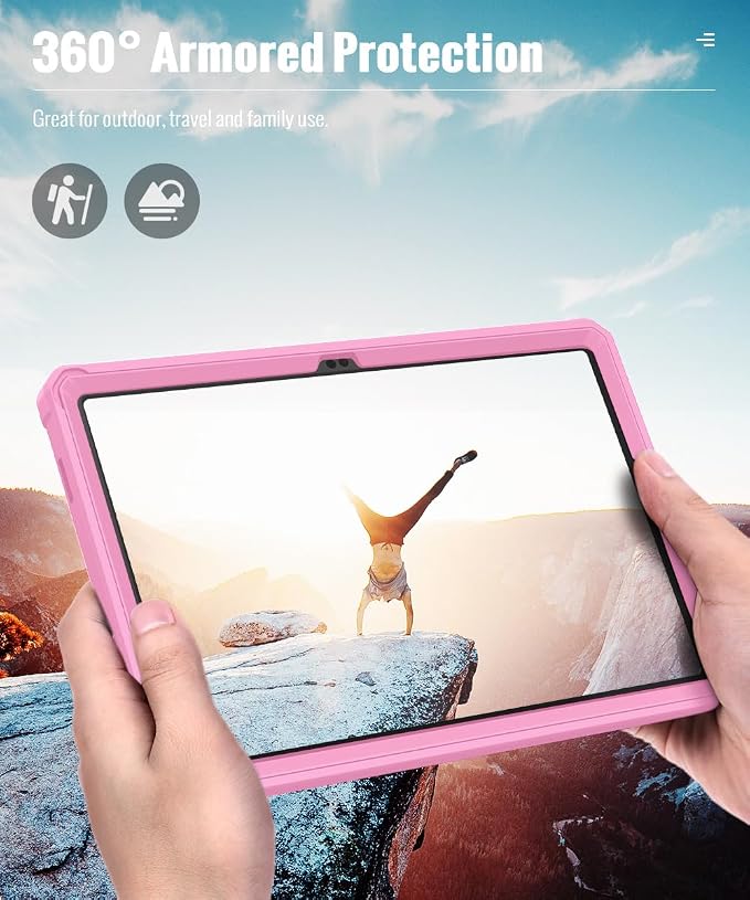 MoKo Shockproof Case Fit Samsung Galaxy Tab A11+ Plus/ A9+ 11 Inch | with Screen Protector, Heavy Duty Shockproof Protective Case, Peony